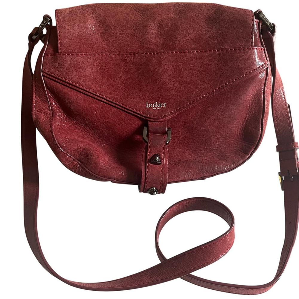 Botkier New York Leather Saddle Small Crossbody Bag Mauve Red Pebbled Soft